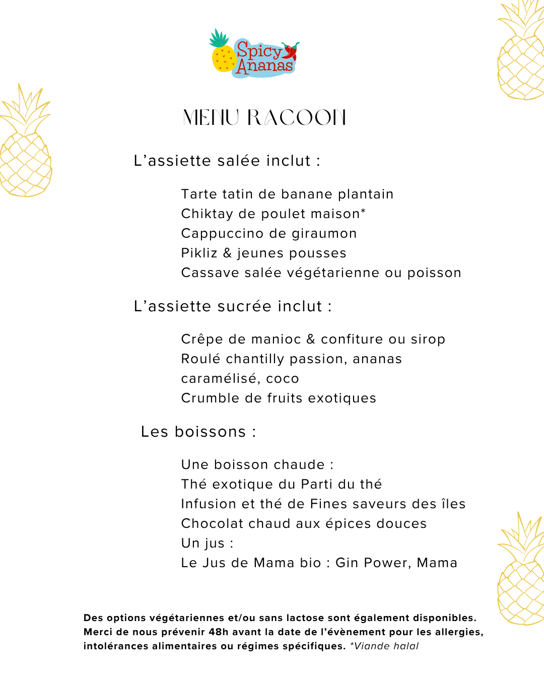 menu brunch créole et sans gluten à paris