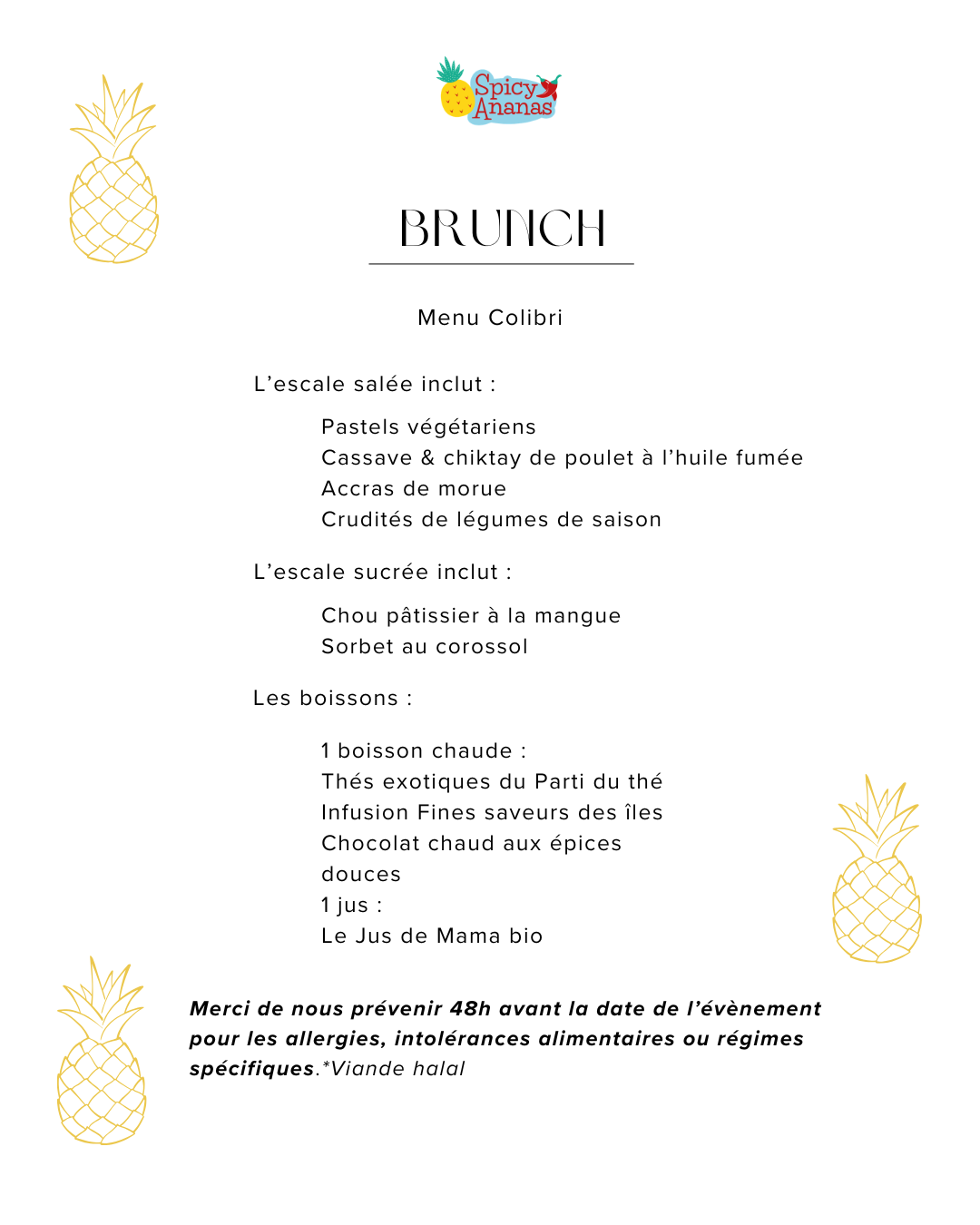 Menu colibri sans gluten avec des Accras de morue 